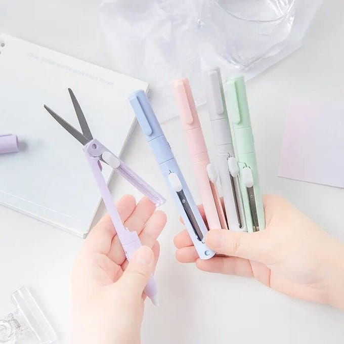 Ciseaux et cutter Coupe-papier Sculpture en forme de stylo Coupe-papier portable de poche pour Bullet Journal Journaling Crafting rose