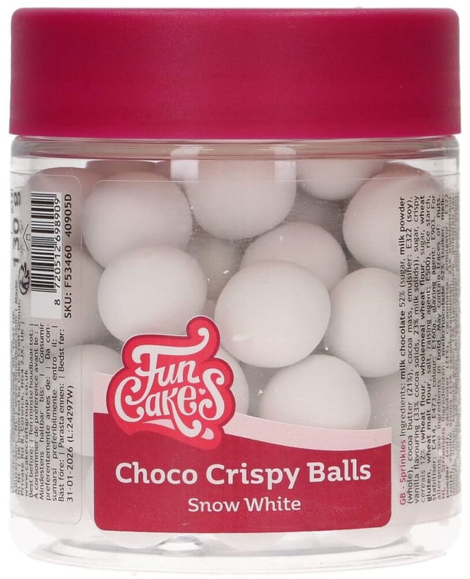 FunCakes Choco Crispy Balls - Mat Wit - 130g - Eetbare Taartdecoratie - Taarttoppers - Chocolade Decoratie