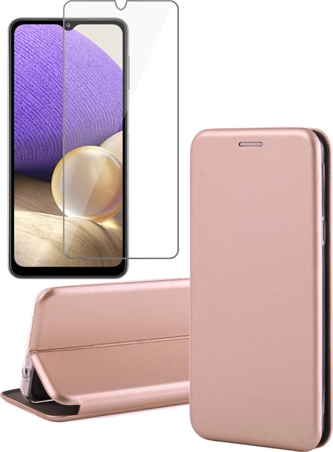 Hoesje geschikt voor Samsung Galaxy A32 5G - Screen Protector GlassGuard - Book Case Kunstleer ThinShield Roségoud & Screenprotector