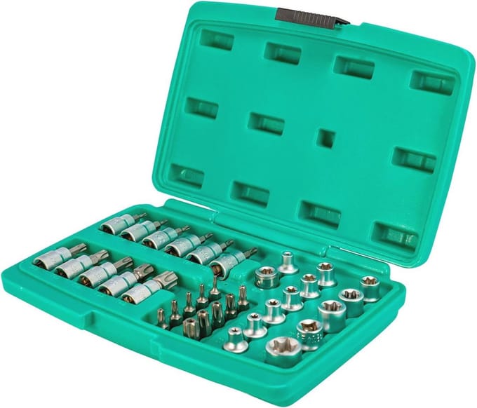 Dopsleutel en Bitset - TORX Schroefbit - Schroeven Draaien - 34 Delige Set - 3/8 Inch - Zwart