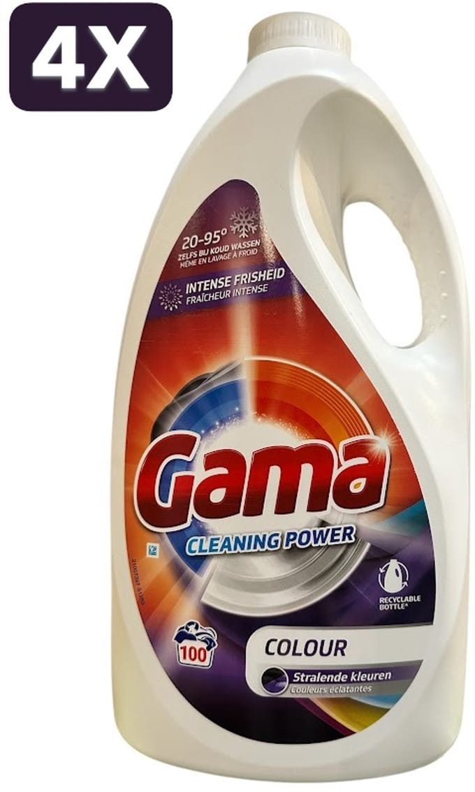 4 x Gama Vloeibaar Wasmiddel Colour 100 Wasbeurten - 4,5 liter