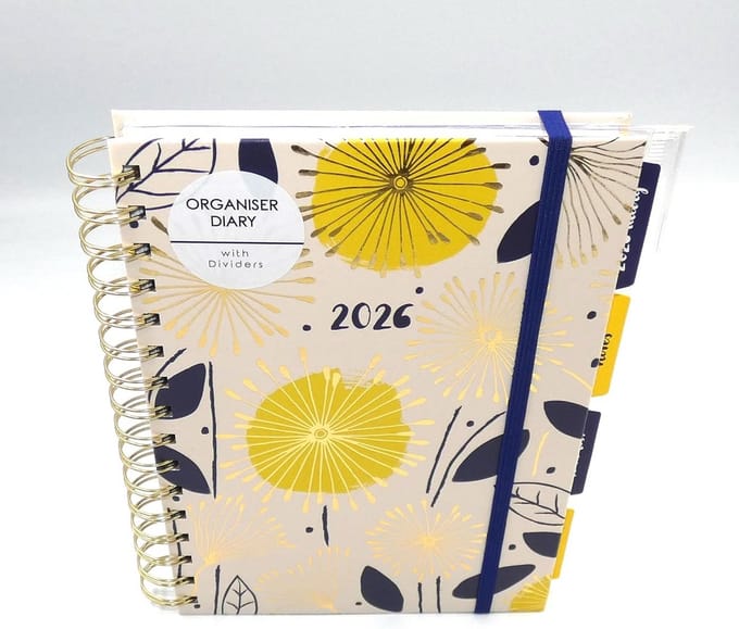 A5 Dagboek 2026 Week Overzicht Planner Spiraal Hardcover met Tabs en Elastiek Bloemen