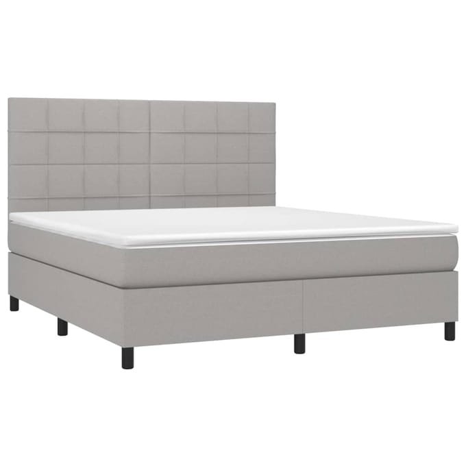 vidaXL - Boxspring - met - matras - en - LED - stof - lichtgrijs - 160x200 - cm