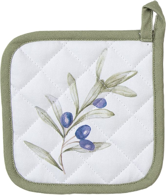 Clayre & Eef Kind Pannenlap 16x16 cm Wit Katoen Olijven