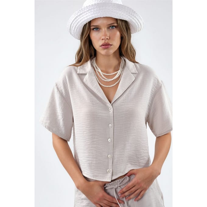 Gestructureerde Cropped Shirt met Knopsluiting