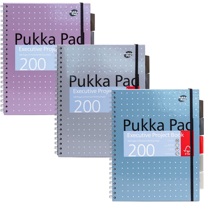 Projectboek Pukka Pad Metallic Executive A4 lijn 5-tabs 4-gaats 200 pagina's 80gr assorti