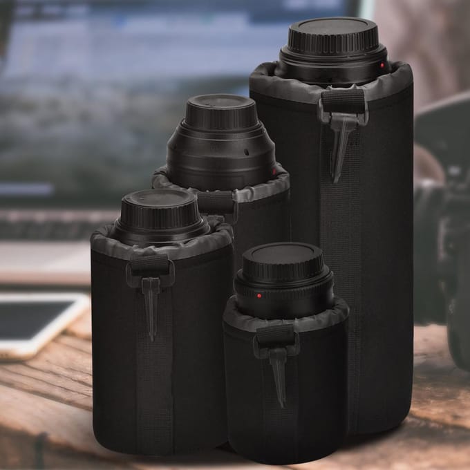 4 stuks Opbergtas voor Cameralens Beschermhoes Schokbestendig Zakje voor DSLR gray