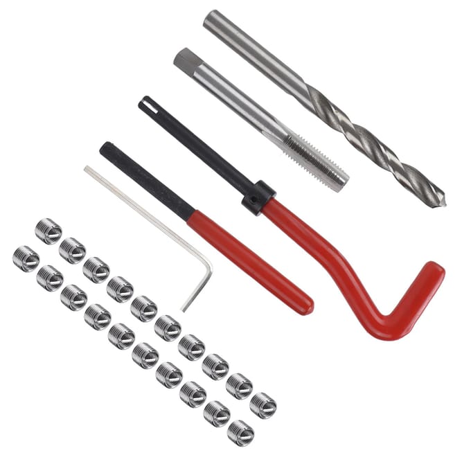 Kit de réparation de filetage M8x1.25mm Inserts hélicoïdaux de vis Foret hélicoïdal Clé hexagonale Outil de taraudage et de perçage Set gray