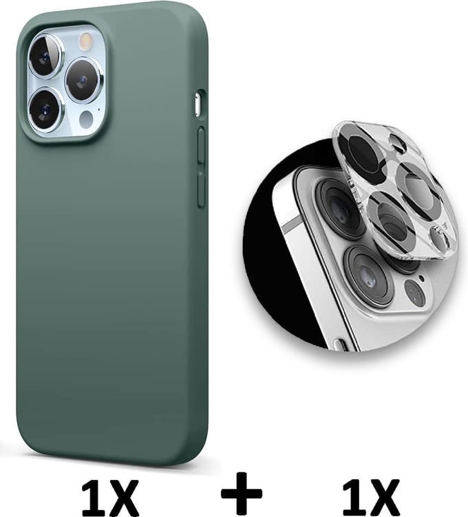 HB Hoesje Geschikt voor Apple iPhone 13 Pro Max - Groen / Camera Lens Glazen Screenprotector - Siliconen Back Cover