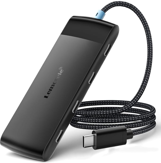 Lemorele TC107 – 5-in-1 USB-C Hub – 4× USB-C 3.2 Gen 2 (10Gbps) + HDMI-Connector – 60 cm Kabel – Zwart – Plug & Play