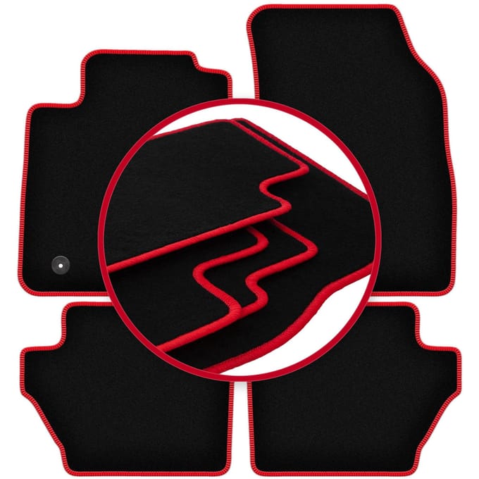 Velours vloermatten met rode rand voor: Ford Fiesta MK7 hatchback (2011-2017)