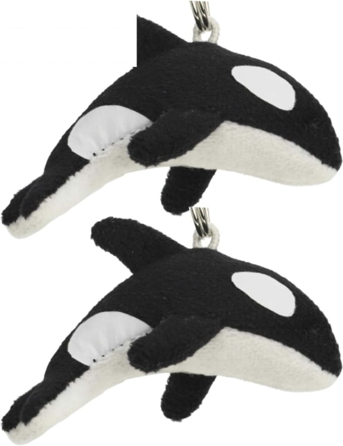 Nature Planet pluche orka - 2x - sleutelhanger - 6 cm - zeedieren sleutelhanger