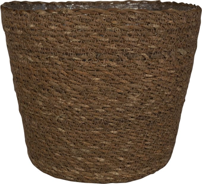 Steege Plantenmand - zeegras - rotan - bruin - 18 x 16 cm - plastic binnenkant