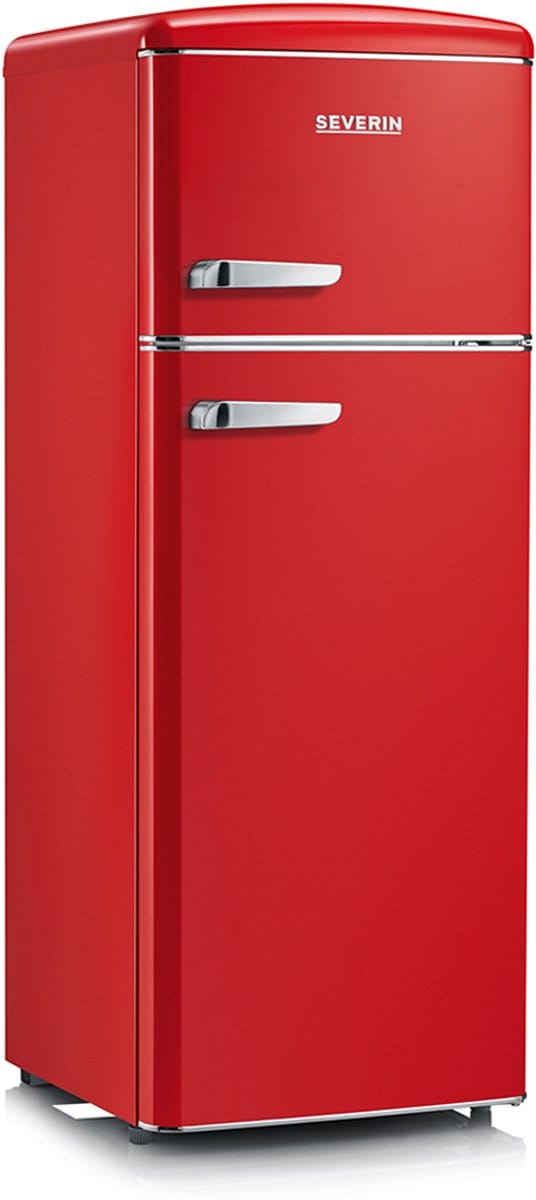 Severin RKG 8944 Retro Koel-vriescombinatie Dubbeldeurs – 206L – Rood – LED Verlichting – Energiezuinig