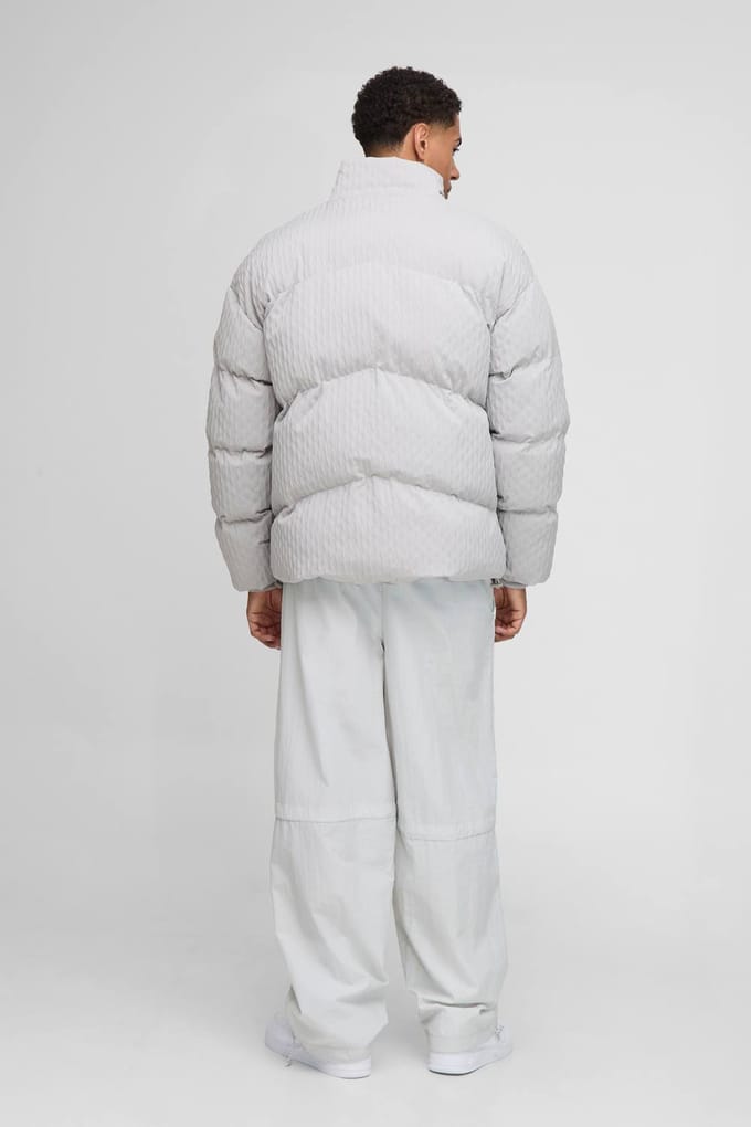 Oversized Fit Getextureerde Trechterkraag Pufferjas | Grey | Size Medium