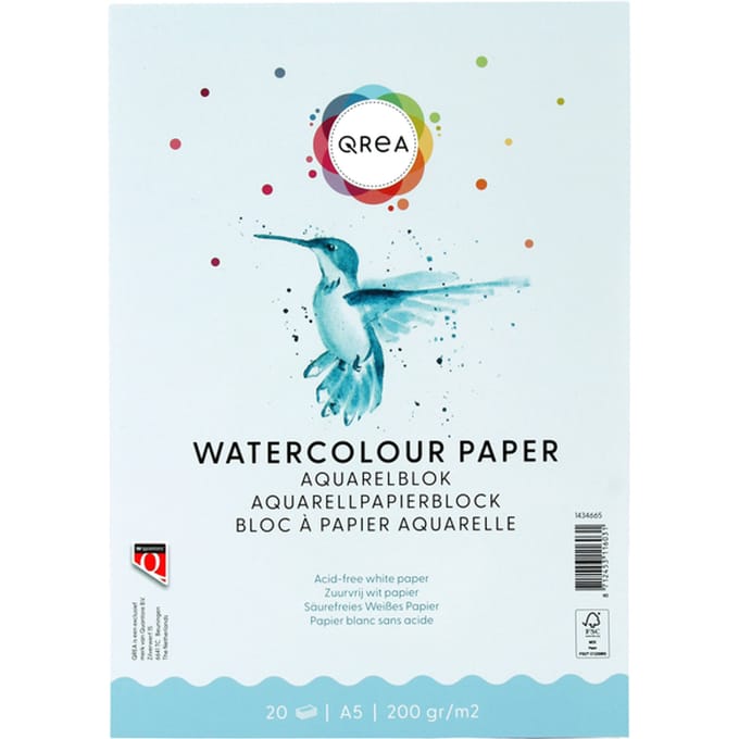 Aquarelblok Qrea A5 20vel 200gr gelijmd