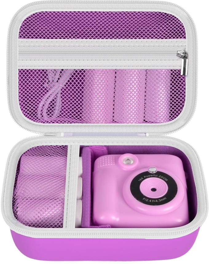 Crrynuo - Kindercamera Tas - Paars - PU+EVA - Beschermend - Draagbaar - Voor Digitale en Instant Cameras