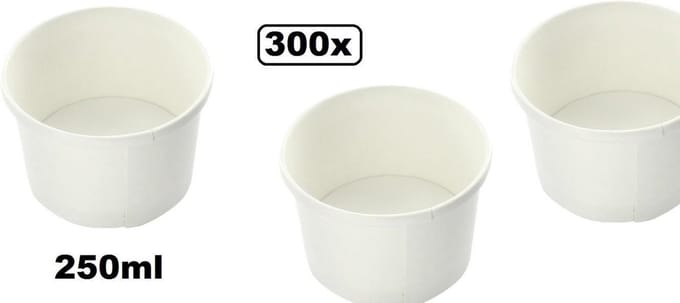 300x Soepkom, Karton, 250ml, wit -  - Soep salade beker festival warme dranken maaltijd carnaval