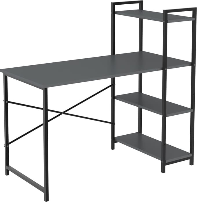 Soof&Tess - Bureau - Computertafel met planken - Thuiskantoor - Industrieel - Vintage - ANTRACIET/zwart