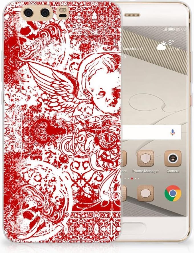 Silicone Back Case Huawei P10 Plus Angel Skull Rood