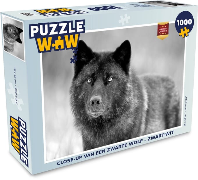 Puzzel Wolf - Close up - Zwart - Wit - Legpuzzel - Puzzel 1000 stukjes volwassenen