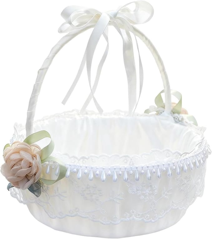 Bloemenmand Bruiloft - Decoratieve mand - Bloemen presenteren - Inklapbare handgreep - 24 x 10 x 10 cm - Wit