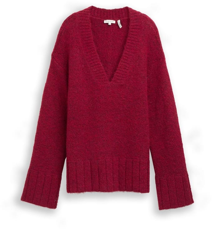 Tom Tailor - Oversized gebreide trui met wol - Maat S - rumba red melange