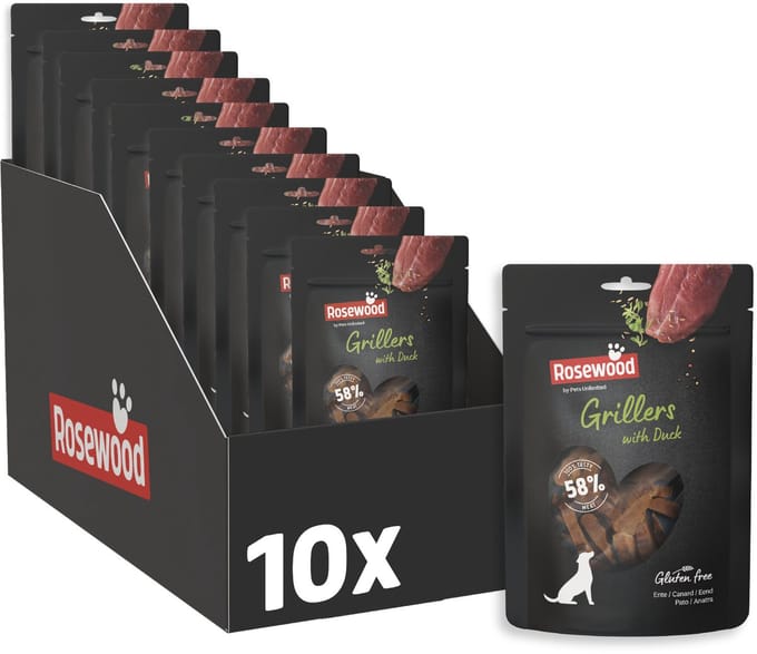 Rosewood Grillers Hondensnack Eend 10 x 100 g - Zachte Hondensnacks - 58% Eend - Natuurlijk