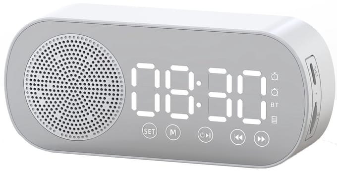 Digitale Wekker - Bluetooth Speaker - Premium Wekker - met LED Spiegeldisplay - Twee alarmen met hoog volume - Digitale Wekkerradio - Wit