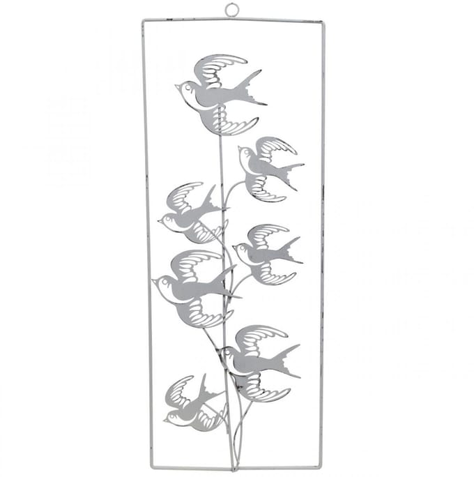 Zwaluwdecoratie, wanddecoratie van metaal, vogels om op te hangen wit,