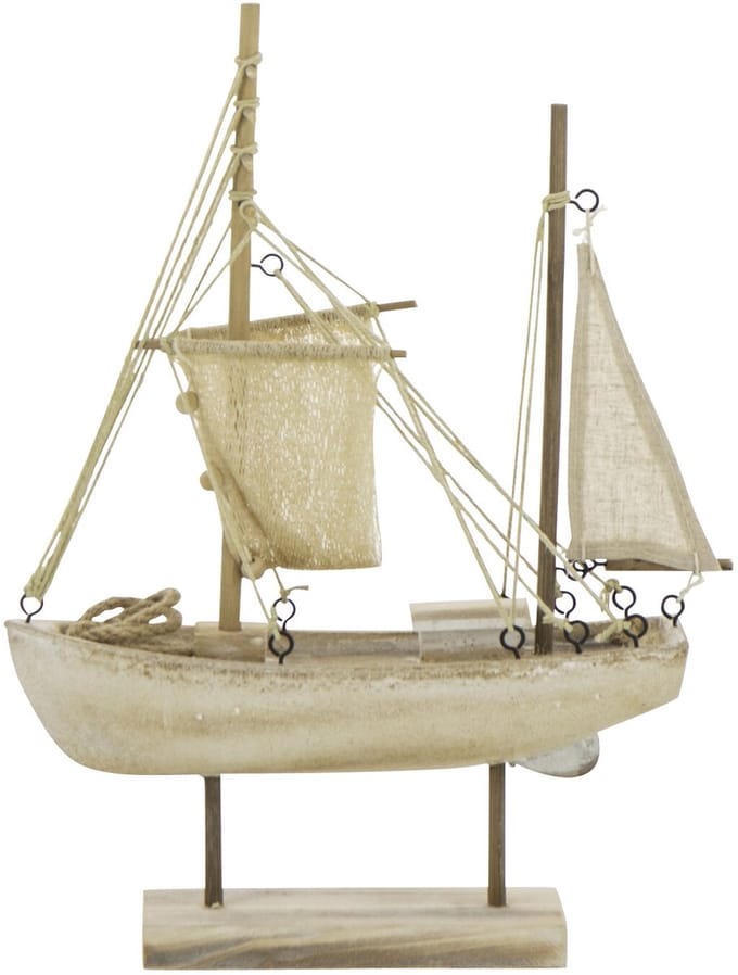 J-Line decoratie Boot Witkalk - hout/touw - naturel