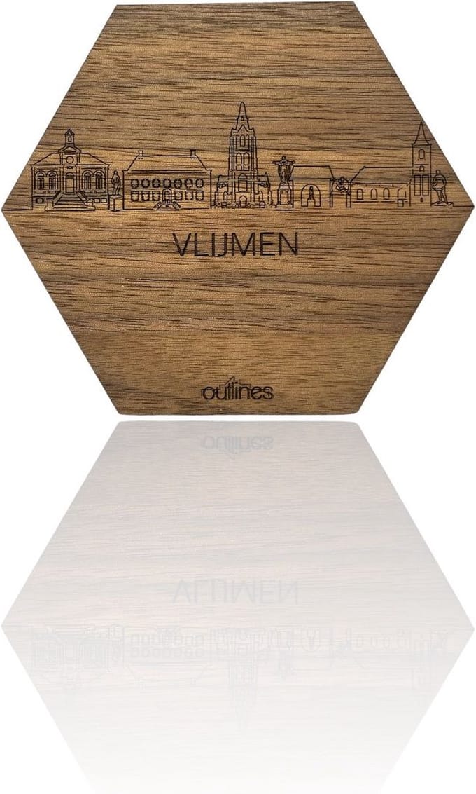 5x Onderzetters Skyline van Vlijmen - 10x9cm - Notenhout