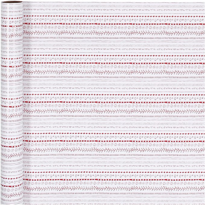 Inpakpapier. rood. wit. doodles. B: 70 cm. 80 gr. 4 mtr - 1 rol