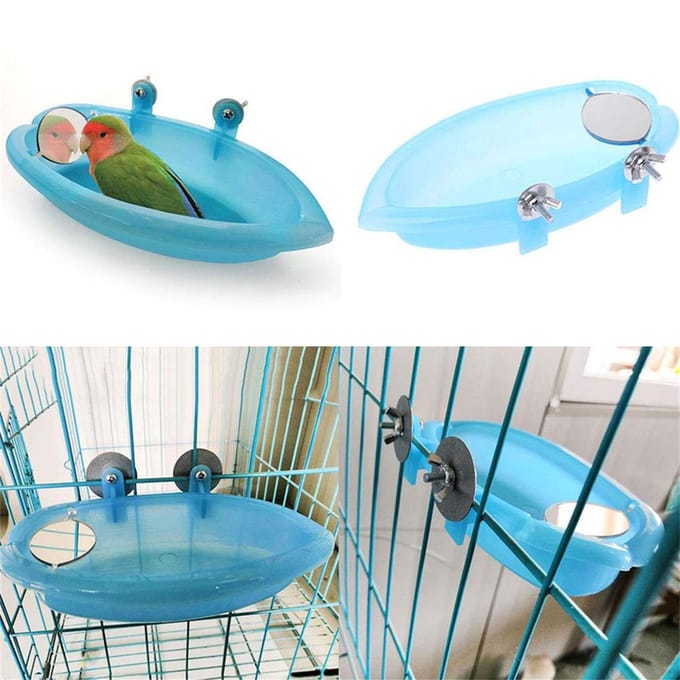 Vogel Waterbad Kuip Voor Huisdierkooi Hangende Kom Papegaai Parkiet Vogelbad+Spiegel Vogelbad blauw