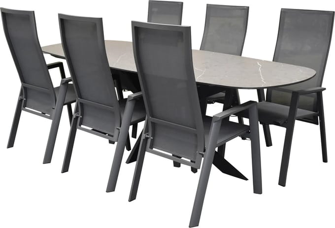 San Francisco Nancy dining tuinset 240x100xH76 cm 7 delig verstelbaar keramiek