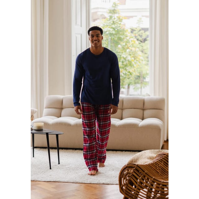 Phil & Co Lange Heren Pyjama Set Met Flanellen Pyjamabroek Rood/Blauw - Maat L
