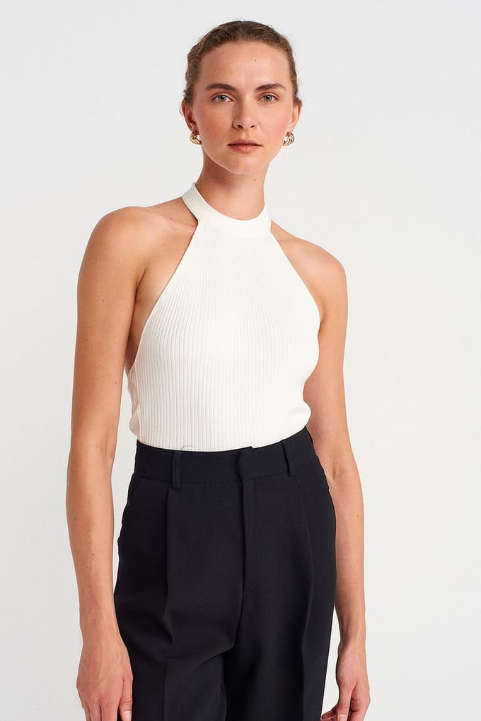 Geribbelde Halternek Slim-fit Blouse