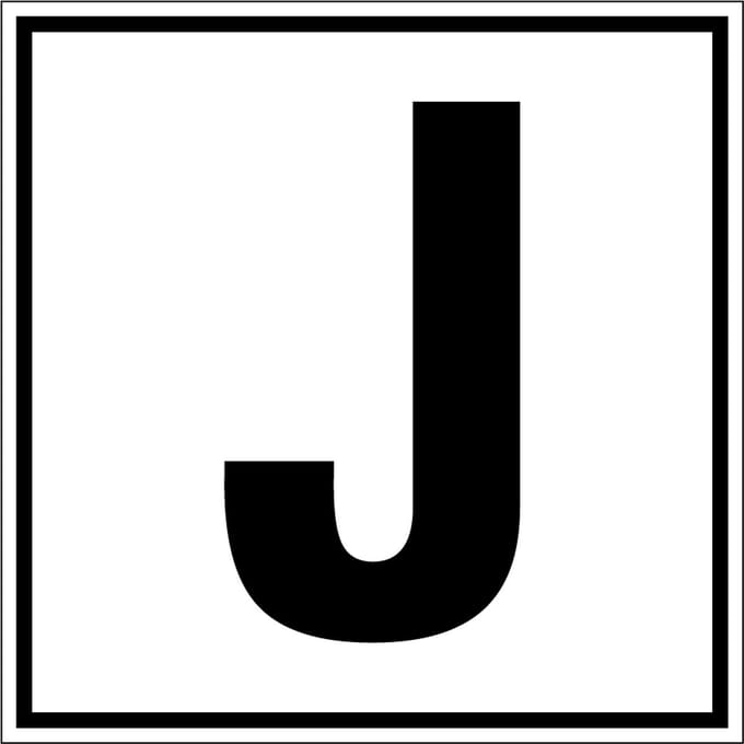 Letter bord A-Z, per stuk Letter J 150 x 150 mm