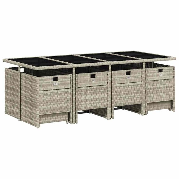 vidaXL - 13-delige - Tuinset - met - kussens - poly - rattan - lichtgrijs