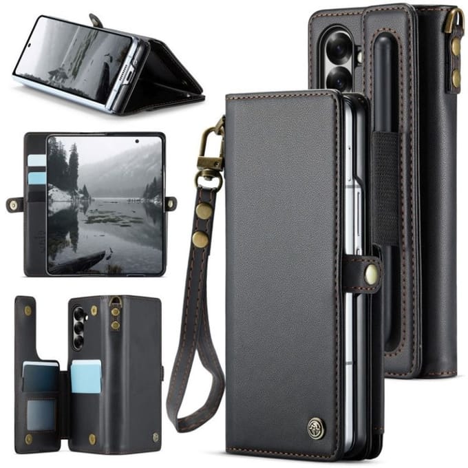 CaseMe Luxe Wallet Case met Polskoordje voor Galaxy Z Fold 7 _ Zwart