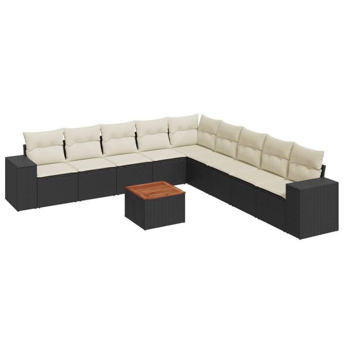 vidaXL - 10-delige - Loungeset - met - kussens - poly - rattan - zwart