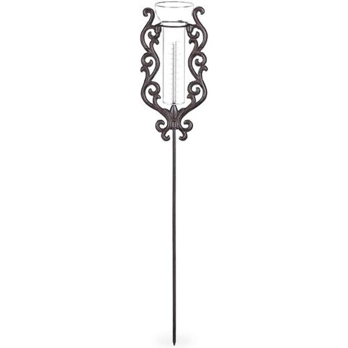 regenmeter vintage met grondpen - 12 cm - glas - metaal - tuin