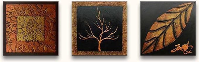 Handgeschilderd schilderij Olieverf op Canvas 3-luik - Ancient Leafs