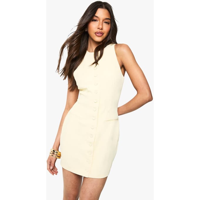 boohoo Dames Buttonfront op maat gemaakte mini-jurk | Butter | Maat: 14
