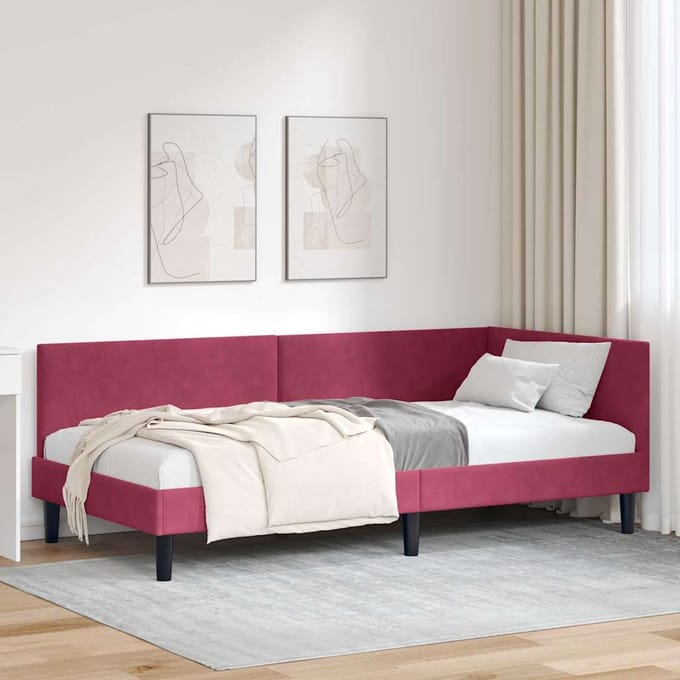 vidaXL - Hoek - Bed - Frame - Wijnrood - 90 - x - 190 - cm - Fluweel