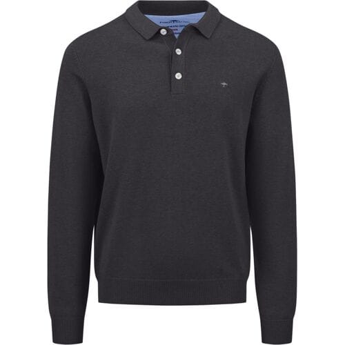 Fynch-Hatton Trui Polo Pullover Superfine 3-Ply Cotton Charcoal / male