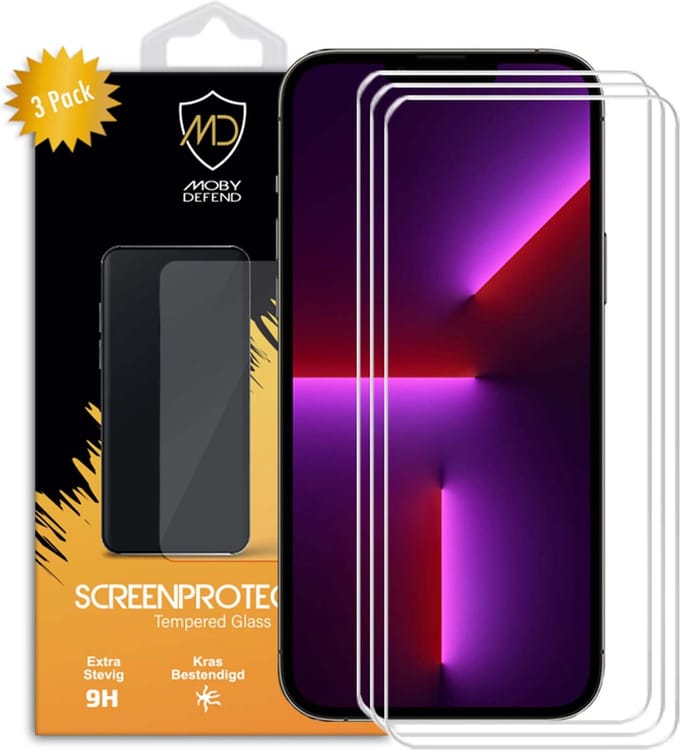 3-Pack MobyDefend Screenprotectors - Geschikt voor iPhone 13 Pro Max - Case-Friendly Screensavers - Gehard Glas
