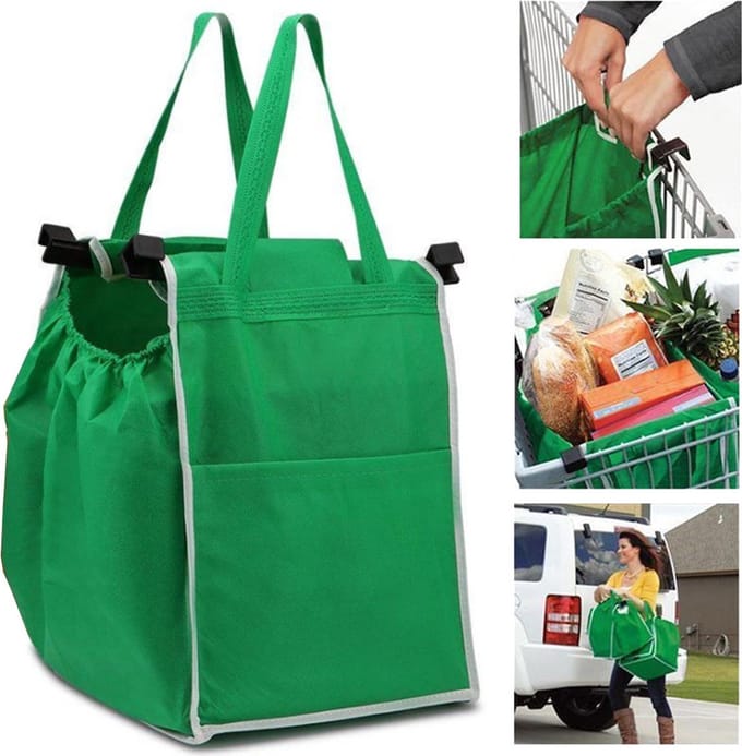 Boodschappentas - Winkelwagentas - Winkelkar - Organizer - Tas - Supermarkt - 2 stuks - Handvaten -  Groen