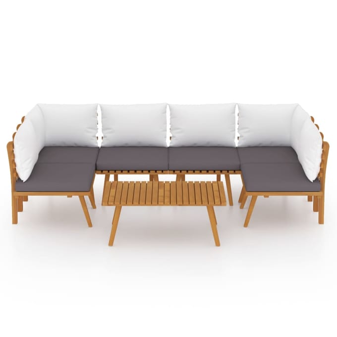 vidaXL - 7-delige - Loungeset - met - kussens - massief - acaciahout