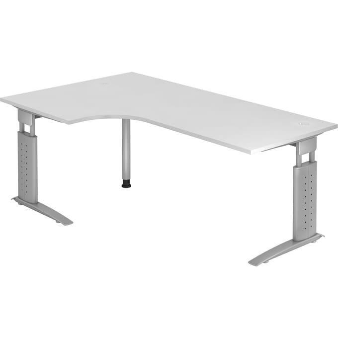 Hoekbureautafel TARVIS, B 2000 x D 1200/800 x H 680-860 mm, onderstel zilver, wit